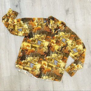 Outdoor life deer in the woods print long sleeve button up 100 percent cotton l